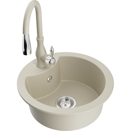 Mexen Diego Granitspüle 1-beckig mit Küchenarmatur Savita, beige - 6512-69-672601-69