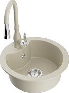 Mexen Diego Granitspüle 1-beckig mit Küchenarmatur Savita, beige - 6512-69-672601-69