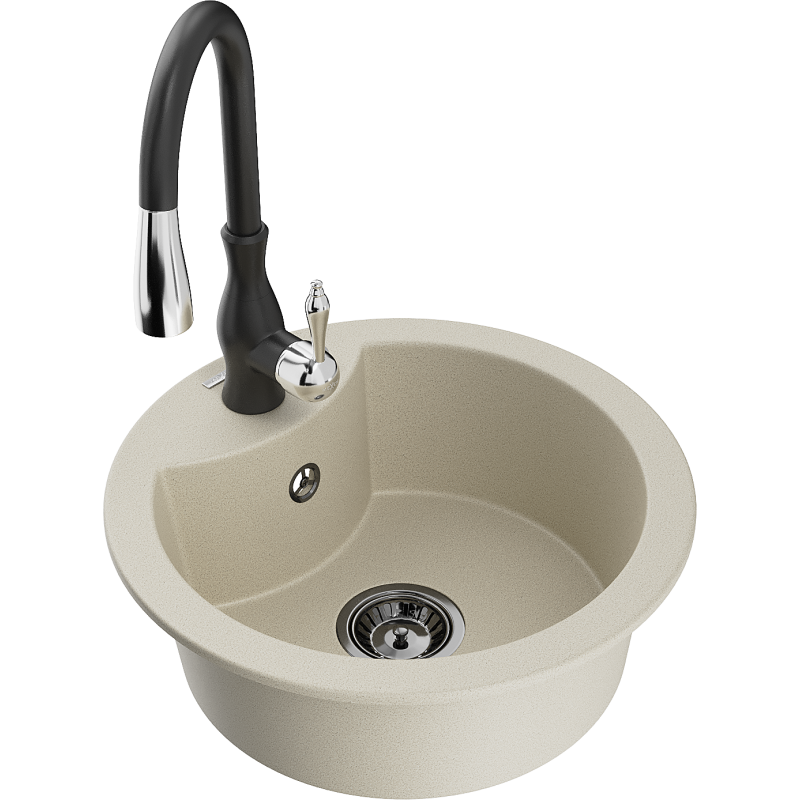 Mexen Diego Granitspüle 1-Becken mit Küchenarmatur Savita, beige - 6512-69-672601-70