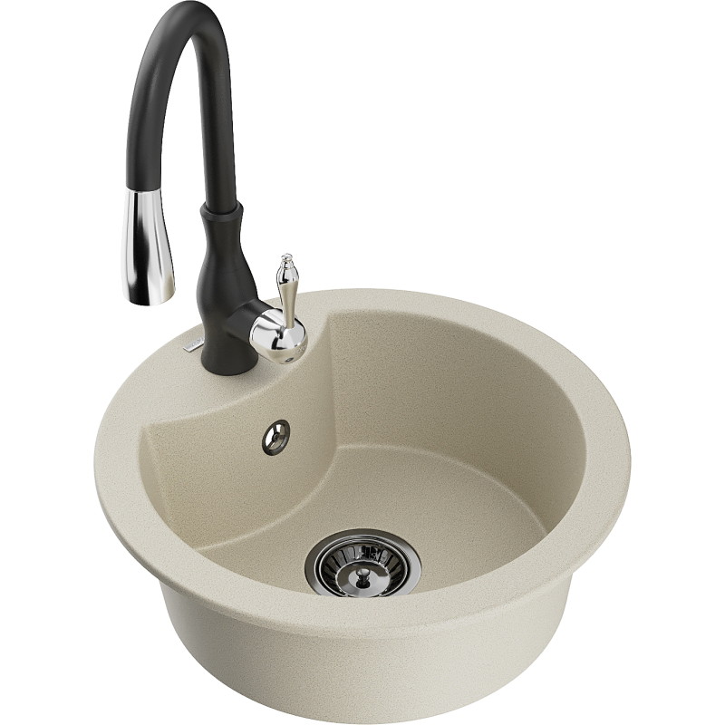 Mexen Diego Granitspüle 1-beckig mit Küchenarmatur Savita, beige - 6512-69-672601-70