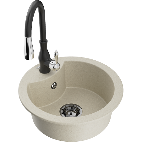 Mexen Diego Granitspüle 1-Becken mit Küchenarmatur Savita, beige - 6512-69-672601-70