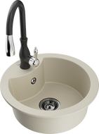 Mexen Diego Granitspüle 1-Becken mit Küchenarmatur Savita, beige - 6512-69-672601-70