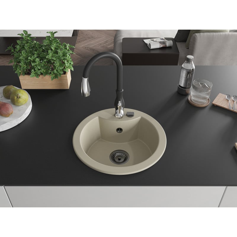 Mexen Diego Granitspüle 1-Becken mit Küchenarmatur Savita, beige - 6512-69-672601-70