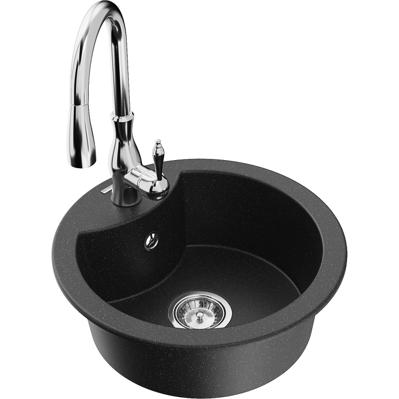 Mexen Diego 1-Kammer-GranitsSpüle mit KüchMischer Savita, Schwarz/Silber Metallic - 6512-73-672601-00