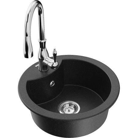Mexen Diego 1-Kammer-GranitsSpüle mit KüchMischer Savita, Schwarz/Silber Metallic - 6512-73-672601-00