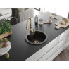 Mexen Diego Granitspüle 1-Becken mit Küchenarmatur Savita, schwarz/goldener Metallic - 6512-75-672601-50