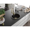 Mexen Diego Granitspüle 1-Kammer mit Küchenarmatur Savita, schwarz/gold Metallic - 6512-75-672601-50