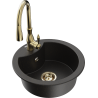 Mexen Diego Granitspüle 1-Becken mit Küchenarmatur Savita, schwarz/goldener Metallic - 6512-75-672601-50