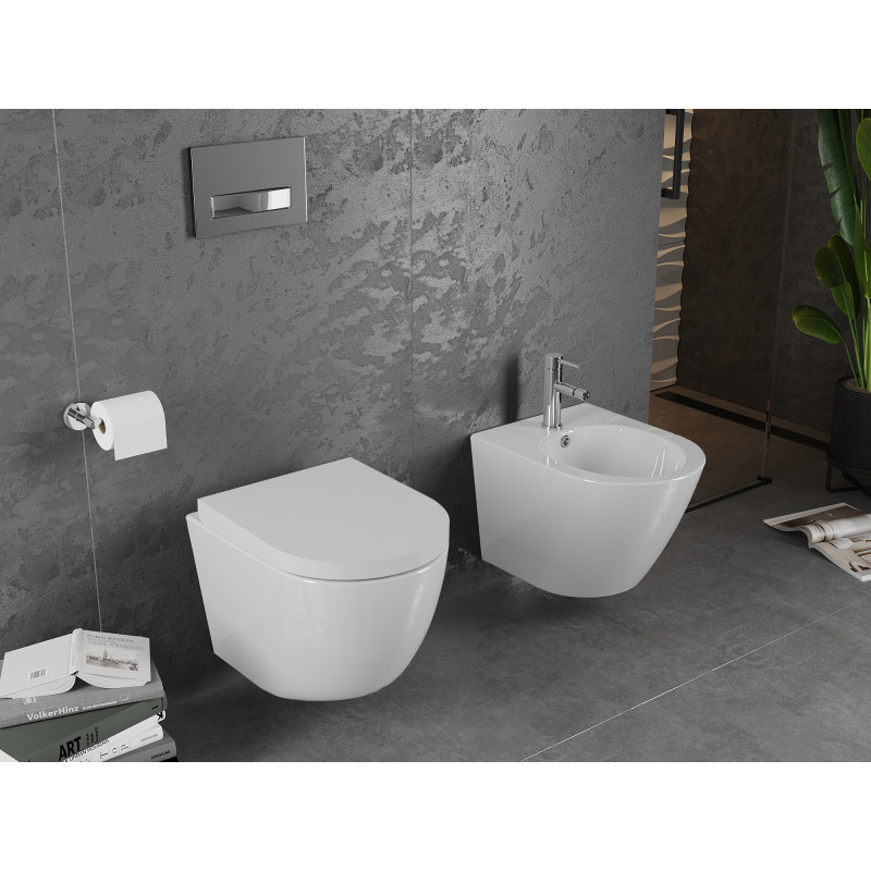 Mexen Lena rimless WC-Schüssel mit langsam schließendem, festem Sitzbrett, Duroplast, glänzend weiß - 30220200