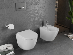 Mexen Lena rimless WC-Schüssel mit langsam schließendem, festem Sitzbrett, Duroplast, glänzend weiß - 30220200