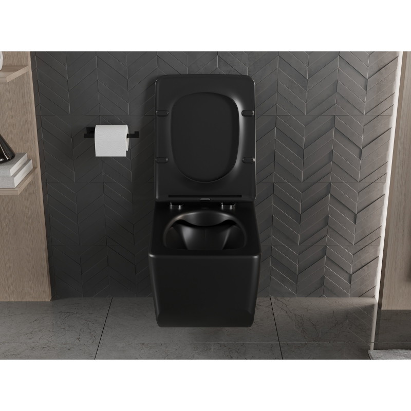 Mexen Vera WC-Schüssel Rimless mit langsam schließendem Slim-Sitz, Duroplast, schwarz matt - 30164070