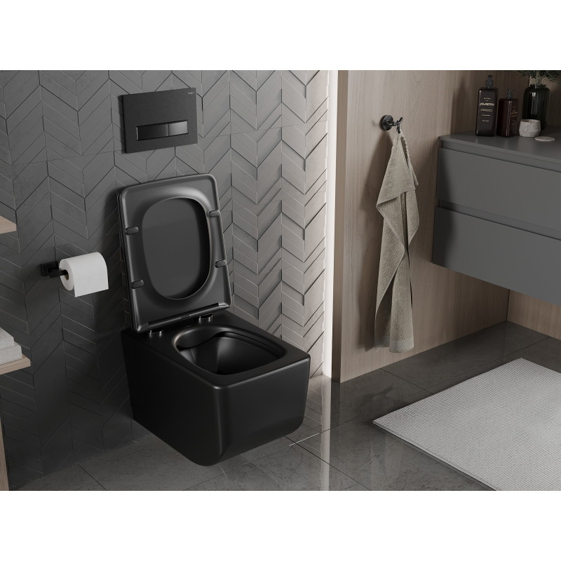 Mexen Vera WC-Schüssel Rimless mit langsam schließendem Slim-Sitz, Duroplast, schwarz matt - 30164070