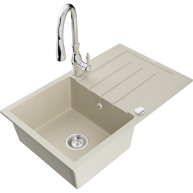 Mexen Bruno granitspüle 1-becken mit abtropffläche und küchenarmatur Savita, beige - 6513-69-672601-00