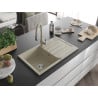 Mexen Bruno Granitspüle 1-Becken mit Abtropffläche und Küchenarmatur Savita, beige - 6513-69-672601-69