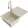 Mexen Bruno Granitspüle 1-Becken mit Abtropffläche und Küchenarmatur Savita, beige - 6513-69-672601-69
