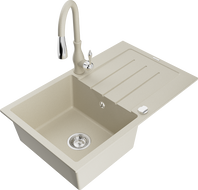Mexen Bruno Granitspüle 1-Becken mit Abtropffläche und Küchenarmatur Savita, beige - 6513-69-672601-69