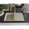 Mexen Bruno Granitspüle 1-beckig mit Abtropffläche und Küchenarmatur Savita, beige - 6513-69-672601-50