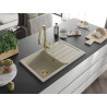 Mexen Bruno Granitspüle 1-beckig mit Abtropffläche und Küchenarmatur Savita, beige - 6513-69-672601-50