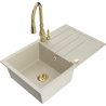 Mexen Bruno Granitspüle 1-beckig mit Abtropffläche und Küchenarmatur Savita, beige - 6513-69-672601-50