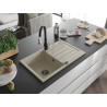 Mexen Bruno Granitspüle 1-Becken mit Abtropffläche und Küchenarmatur Savita, beige - 6513-69-672601-70