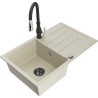 Mexen Bruno Granitspüle 1-Becken mit Abtropffläche und Küchenarmatur Savita, beige - 6513-69-672601-70