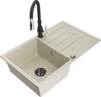 Mexen Bruno Granitspüle 1-Becken mit Abtropffläche und Küchenarmatur Savita, beige - 6513-69-672601-70
