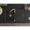Mexen Bruno Granitspüle 1-Becken mit Abtropffläche und Küchenarmatur Savita, schwarz/gold metallic - 6513-75-672601-50