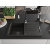 Mexen Bruno Granitspüle 1-Becken mit Abtropffläche und Küchenarmatur Savita, schwarz/gold metallic - 6513-75-672601-70-B