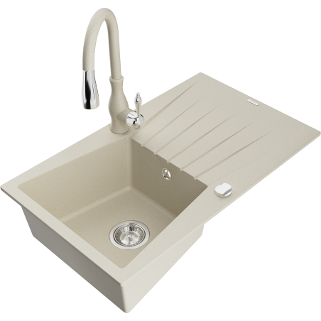 Mexen Cesar Granitspüle 1-becken mit Abtropffläche und Küchenarmatur Savita, beige - 6514-69-672601-69
