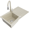 Mexen Cesar Granitspüle 1-becken mit Abtropffläche und Küchenarmatur Savita, beige - 6514-69-672601-69