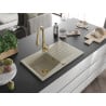 Mexen Cesar Granitspüle 1-Becken mit Abtropffläche und Küchenarmatur Savita, beige - 6514-69-672601-50