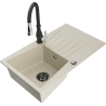 Mexen Cesar Granitspüle 1-Becken mit Abtropffläche und Küchenarmatur Savita, beige - 6514-69-672601-70