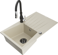 Mexen Cesar Granitspüle 1-Becken mit Abtropffläche und Küchenarmatur Savita, beige - 6514-69-672601-70