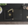 Mexen Cesar Granitspüle 1-Becken mit Abtropffläche und Küchenarmatur Savita, schwarz/silber metallic - 6514-73-672601-50