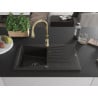 Mexen Cesar Granitspüle 1-Becken mit Abtropffläche und Küchenarmatur Savita, schwarz/gold metallisch - 6514-75-672601-50-B