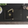 Mexen Cesar Granitspüle mit 1 Becken, Abtropffläche und Küchenarmatur Savita, schwarz/gold metallic - 6514-75-672601-50
