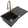Mexen Cesar granitspüle 1-becken mit abtropffläche und küchenarmatur Savita, schwarz/gold metallic - 6514-75-672601-50