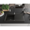 Mexen Cesar Granitspüle 1-beckig mit Abtropffläche und Küchenarmatur Savita, schwarz/gold metallic - 6514-75-672601-70-B
