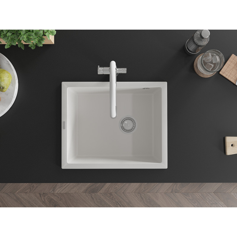 Mexen Pedro Granitspüle 1-becken 560 x 460 mm, weiß, Siphon Chrom - 6508561000-20