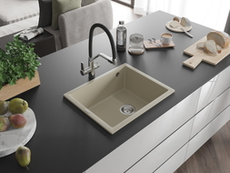 Mexen Pedro Granitspüle einbecken mit Abmessungen 560 x 460 mm, beige, Siphon Chrom - 6508561000-69