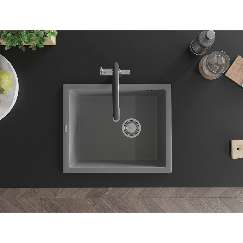 Mexen Pedro Granitspüle 1-Becken 560 x 460 mm, grau, Siphon Chrom - 6508561000-71