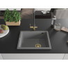 Mexen Pedro Granitspüle 1-Becken 560 x 460 mm, grau, goldener Siphon - 6508561000-71-G