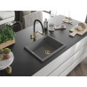 Mexen Pedro Granitspüle 1-Becken 560 x 460 mm, grau, goldener Siphon - 6508561000-71-G