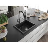 Mexen Pedro Granitspüle 1-becken 560 x 460 mm, schwarz/silber metallic, Chrom Siphon - 6508561000-73
