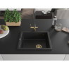 Mexen Pedro Granitspüle 1-Becken 560 x 460 mm, schwarz/silber metallic, Siphon gold - 6508561000-73-G