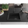 Mexen Pedro Granitspüle 1-Becken 560 x 460 mm, schwarz/silber metallic, schwarzer Siphon - 6508561000-73-B