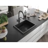 Mexen Pedro Granitspüle 1-Becken 560 x 460 mm, schwarz/silber metallic, schwarzer Siphon - 6508561000-73-B