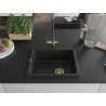 Mexen Pedro Granitspüle 1-beckig 560 x 460 mm, Schwarz/Gold Metallic, goldener Siphon - 6508561000-75-G