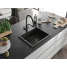 Mexen Pedro Granitspüle 1-Becken 560 x 460 mm, Schwarz/Gold Metallic, schwarzer Siphon - 6508561000-75-B