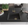 Mexen Pedro Granitspüle 1-Becken 560 x 460 mm, schwarz gesprenkelt, Siphon gold - 6508561000-76-G